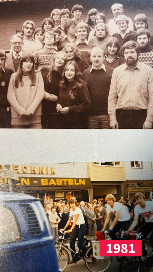 Jugendgruppe und Fahrräder beim CVJM Gütersloh 1981